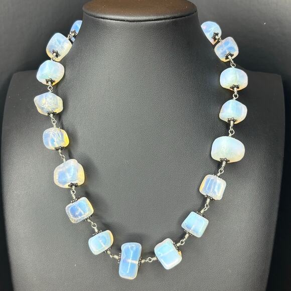 None and/or Unknown Jewelry - Chunky Opalite Stone Necklace Short Opalite Necklace 16"